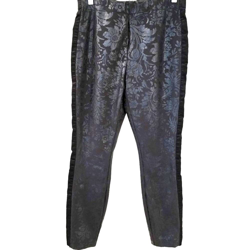Anthropologie The Essential Skinny Pants 8 Black Floral Jacquard Tuxedo OB714513